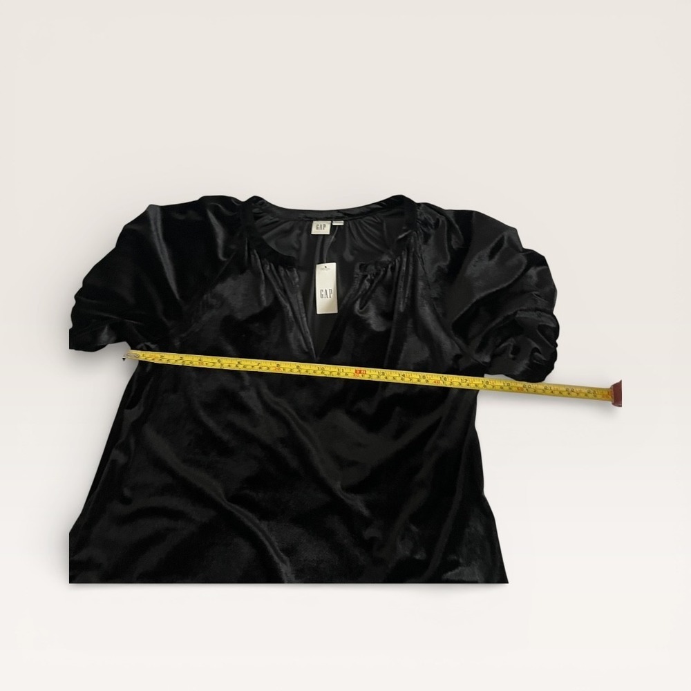 GAP Black Velvet Puff Sleeve Blouse Split Neck Top Womens Size S New With Tags - Picture 9 of 9